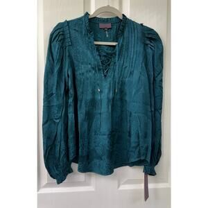 Hale Bob XS teal green blue long sleeve dress shirt blouse